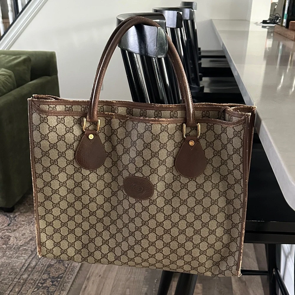 RARE Vintage GUCCI monogram large tote bag 1980s with coin purse